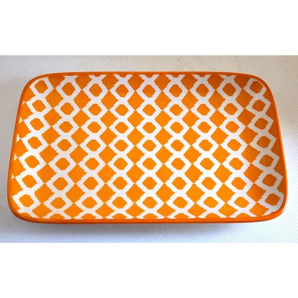 Plates-Small Bites/Appetizer/Buffet-Salamica-Abstract Design-Red-Orange-Set of 2 - Picture 5 of 9